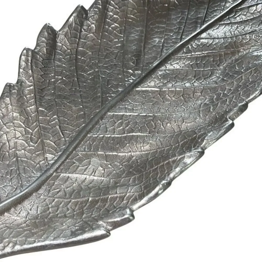 Mariposa Soft Silver Large Leaf Server Tray Plate 100%‎ Recycled Aluminum